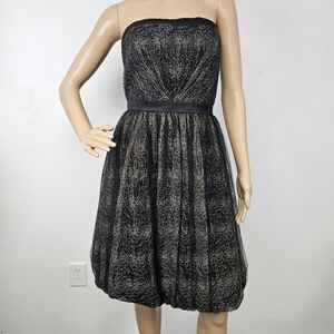 VTG Black Gold Lace Strapless Bubble Dress Sz 8 Dark Fairy Whimsigoth New Years